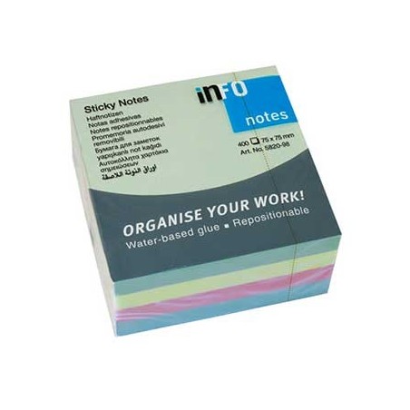Bloco (Cubo) Adesivo Cores Pastel 75x75mm 400 Folhas / Escri