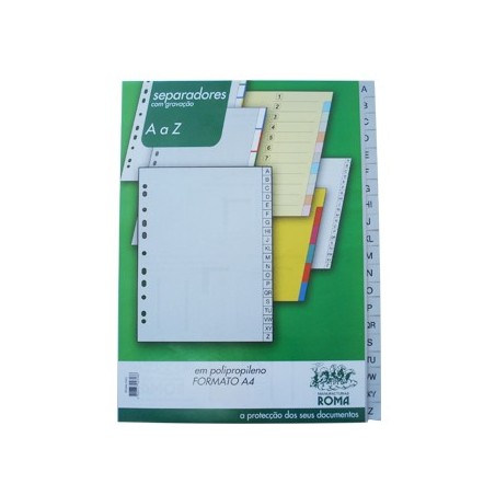 Separadores Plastico Indice A4  (A a Z)  - 1un / Arquivo e O