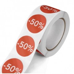 6un Etiquetas Promocionais Redondas -50% Rolo c/400 un Verme