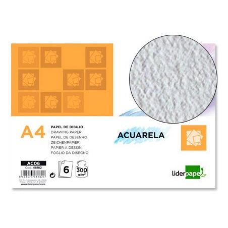 PAPEL AGUARELA LIDERPAPEL DIN A4 300 GR- EMBALAGEM DE 6 FOLH