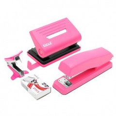 Gift Pack Agrafador+Furador Eagle Neon Color Rosa