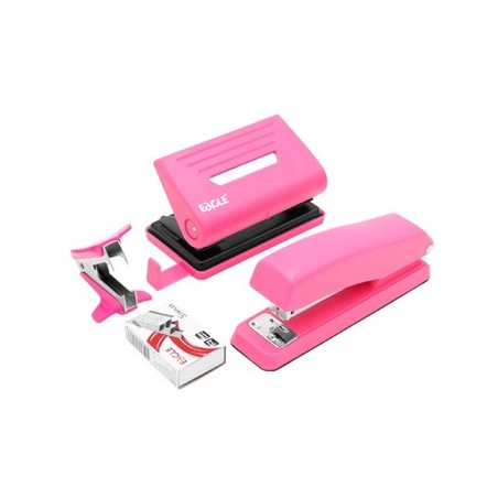 Gift Pack Agrafador+Furador Eagle Neon Color Rosa