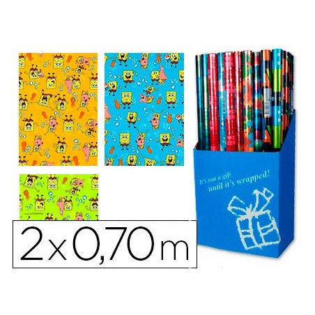 PAPEL FANTASIA INFANTIL BOB ESPONJA ROLO DE 2X0,70 MT PAPEL