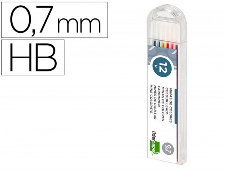 MINAS LIDERPAPEL CORES SORTIDAS DE 0.7MM ESTOJO DE 12 MINAS