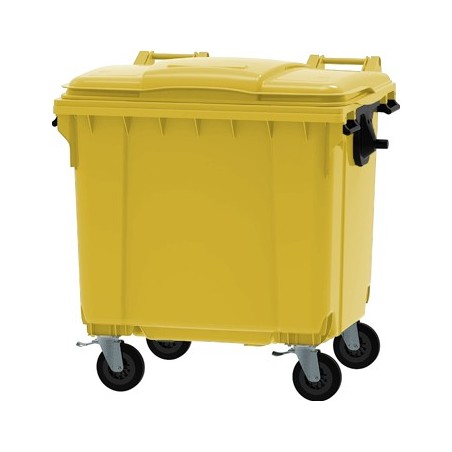 Contentor 1100L Polietileno DIN 4 Rodas c/Tampa Amarelo