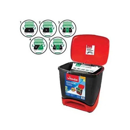 Contentor c/Pedal Ecologico Vileda 39 Litros Preto/Vermelho