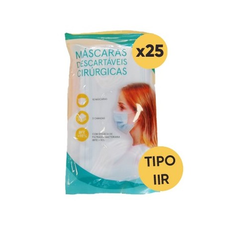 Máscara Descartável 3 Camadas Cirúrgica Tipo IIR Blister 25u