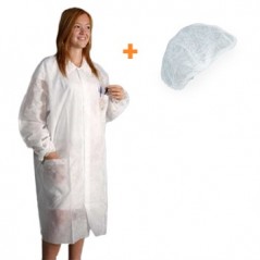 Bata de Protecao+Touca Branca Descartavel 1un