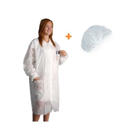Bata de Protecao+Touca Branca Descartavel 1un