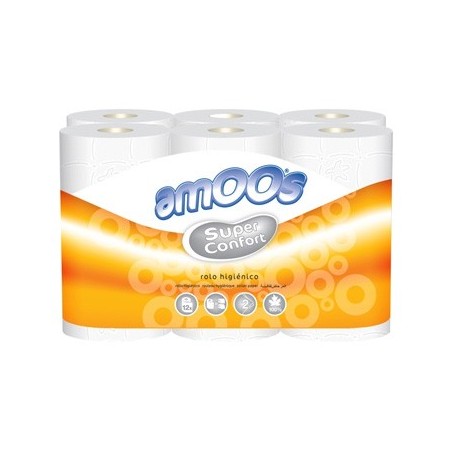 2un Papel Higiénico Doméstico 35mts 2Fls Amoos 12 Rolos
