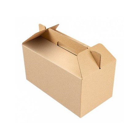 100un Caixa c/Asa p/Menu "Lunch Box" Kraft 24,5x13,5x12cm 1u