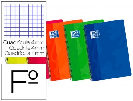 BLOC ESPIRAL OXFORD CARTONCILLO FOLIO 80 HOJAS CUADROS 4 MM