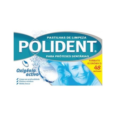 Pastilhas de Limpeza POLIDENT Próteses Dentárias 48un
