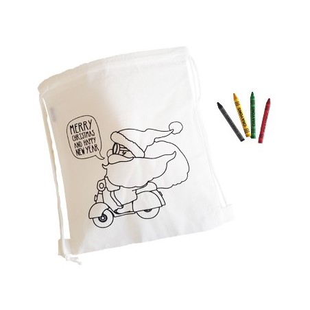 5un Saco Mochila Infantil de Natal Branca com Lápis de Cera