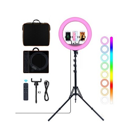 Ring Light 18 Pol RGB Profissional Suporte + Mala + Comando