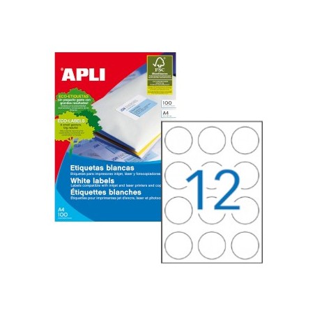 Etiquetas Redondas 60mm brancas Apli 1200un / Papeis e Trans