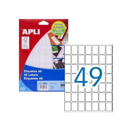 Etiquetas 19x27 Apli 01865 33 Folhas A5 735un / Escritorio e