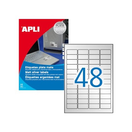 Etiquetas 45,7x21,2mm Apli  Prateado 20 Folhas A4 960un / Pa