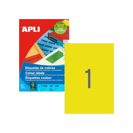 Etiquetas 210x297 Apli 100 Folhas A4 Amarelo / Papeis e Tran