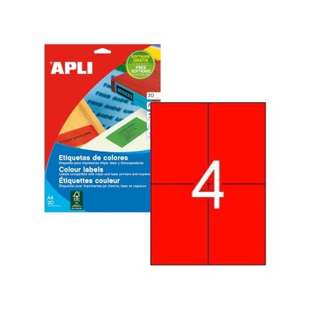 Etiquetas 105x148 Apli 20 Folhas A4 80un Vermelho / Papeis e