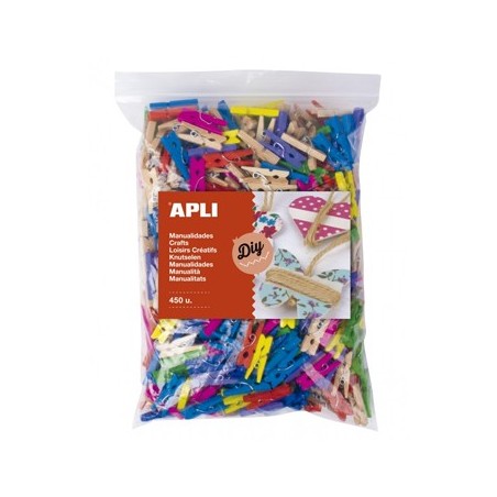 Mini Molas para Papeis Madeira 25x3mm Cores Sortidas 450un