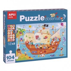 Jogo Educativo Puzzle Apli Barco Pirata 104 Peças