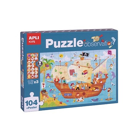 Jogo Educativo Puzzle Apli Barco Pirata 104 Peças