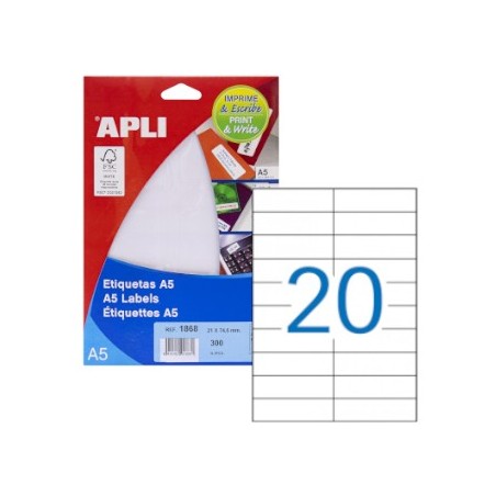 Etiquetas 21x74.6 Apli 15 Folhas A5 300un