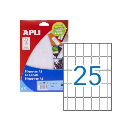 10un Etiquetas 25x40 Apli 15 Folhas A5 375un