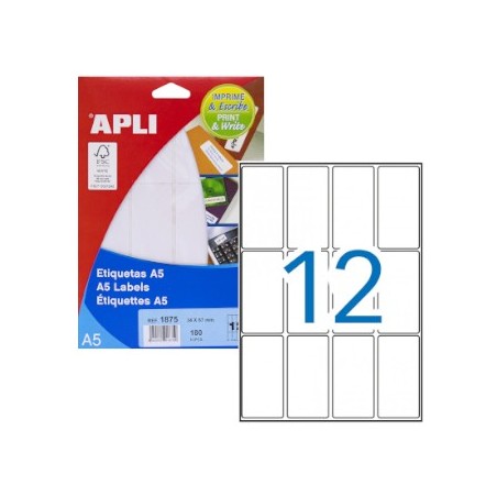 Etiquetas 34x67mm Apli 15 Folhas A5 180un