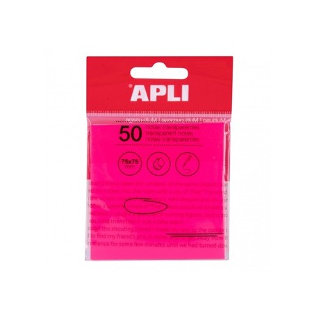 2un Bloco Notas Aderentes 75x75mm Apli Rosa Transp 50Fls