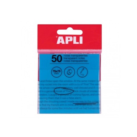 2un Bloco Notas Aderentes 75x75mm Apli Azul Transp 50Fls