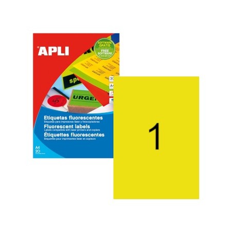 Etiquetas 210x297 Apli Amarelo Flourescen 20 Folhas A4 20n /