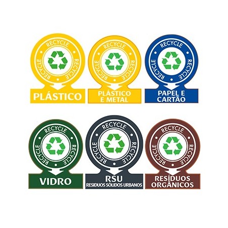 Sinaletica Separacao Residuos Plastico Adesivo 141x110mm 6un