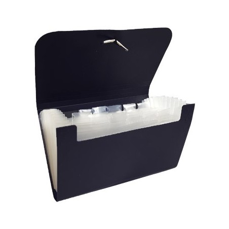 Pasta Plastico c/Elasticos Check size c/ 12 Divisorias Preto