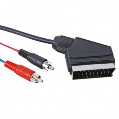 Cabo com ficha SCART macho para 2x RCA macho 5m saida SCART