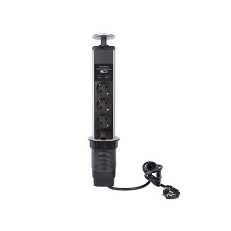 Bloco de mesa elevatorio com 3 tomadas 2xUSB