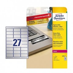 Etiquetas Resistentes 63,5x29,6mm Avery 8 Folhas Prata