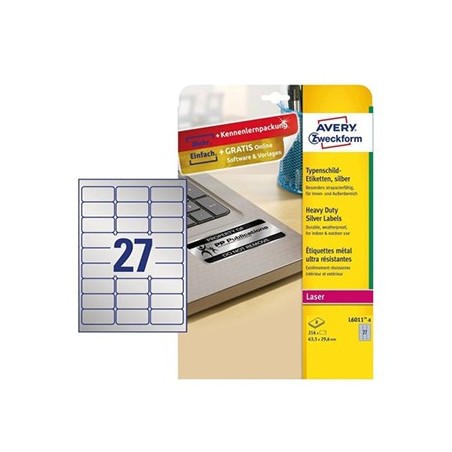 Etiquetas Resistentes 63,5x29,6mm Avery 8 Folhas Prata