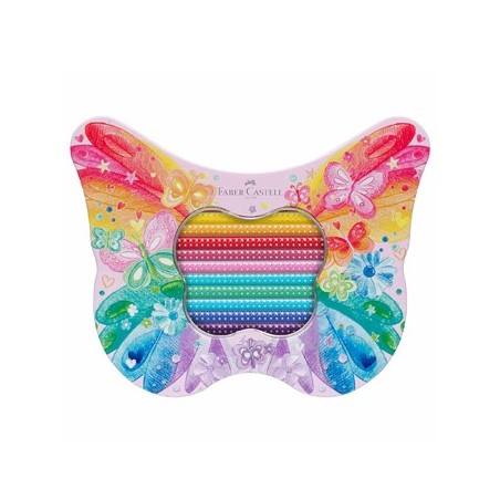 Lápis Cor 18cm Faber Castell Caixa Metal Borboleta 20un