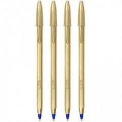 Esferográfica Azul 1mm BIC Edição Especial Dourado 4un