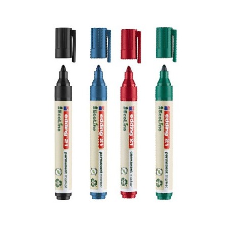 Marcador Permanente Grosso 4 Cores 1,5-3mm Edding e-21 4un