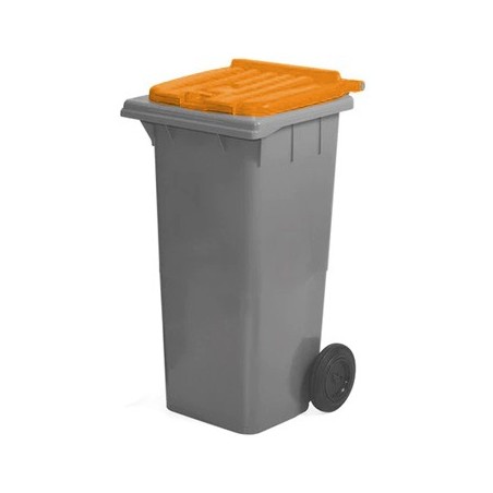 Contentor 120L Plástico 2 Rodas Fundo Preto Tampa Laranja