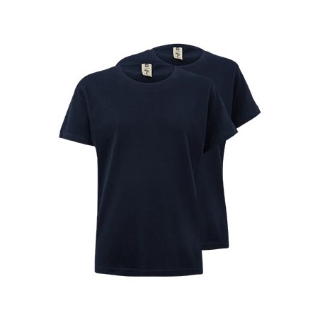 T-Shirt Criança Algodão 155g Azul Navy Tamanho 12/14 Pack2