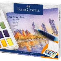 Conjunto Aguarelas 24 Cores Pincel Água+Paleta Faber-Castell