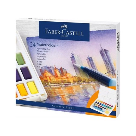 Conjunto Aguarelas 24 Cores Pincel Água+Paleta Faber-Castell