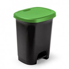 Contentor 27L Plástico c/Pedal Preto c/Tampa Verde