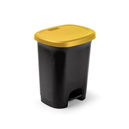 Contentor 27L Plástico c/Pedal Preto c/Tampa Amarela