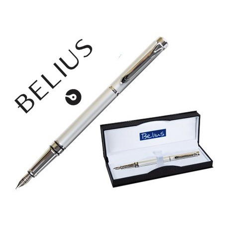 CANETA BELIUS NUREMBERG CINZA TINTA AZUL EM ESTOJO