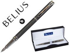 CANETA BELIUS NUREMBERG CINZA ESCURO TINTA AZUL EM ESTOJO